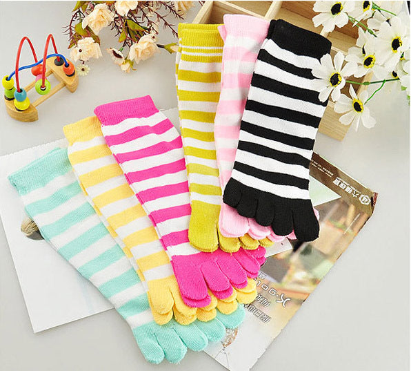 Ladies Striped Five-toed Cotton Socks In Tube Casual