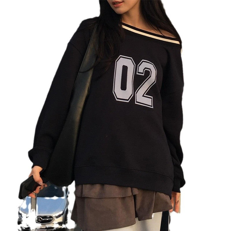 Preppy Style Hot Girl Digital Printing Stripe Braid Diagonal Collar Sweater