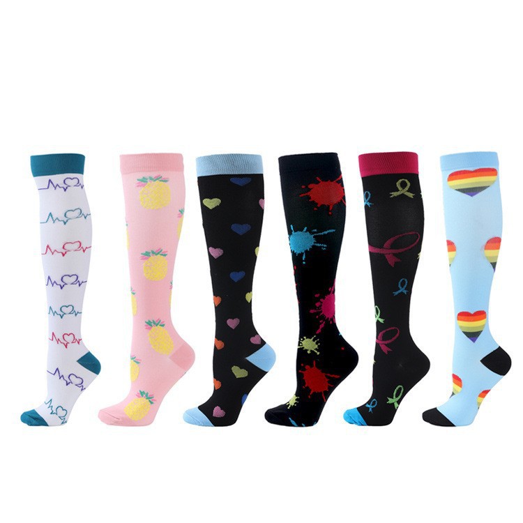 Combination Pattern Long Tube Sports Compression Stockings 6 Pairs
