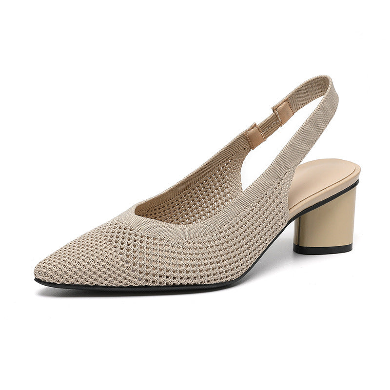 Hollow-out Knitted Closed Toe Back Empty Strap Sandals Pointed Toe