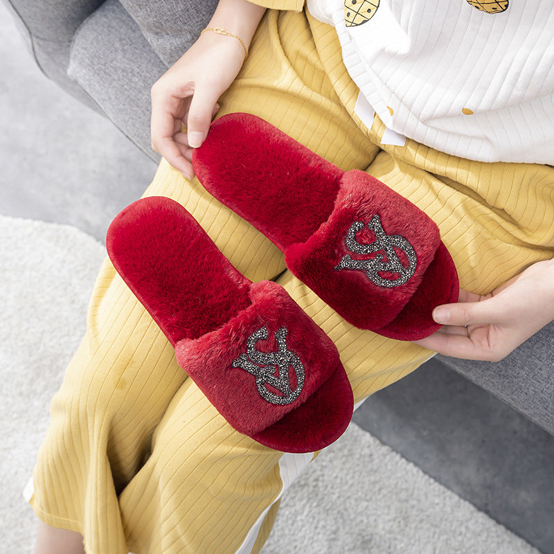 Women's Home Bright Diamond Warm Fashion Cotton Slippers