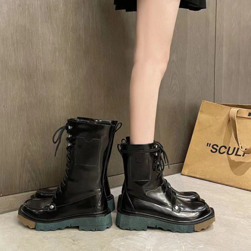Women's Color Matching Platform Retro Martin Boots
