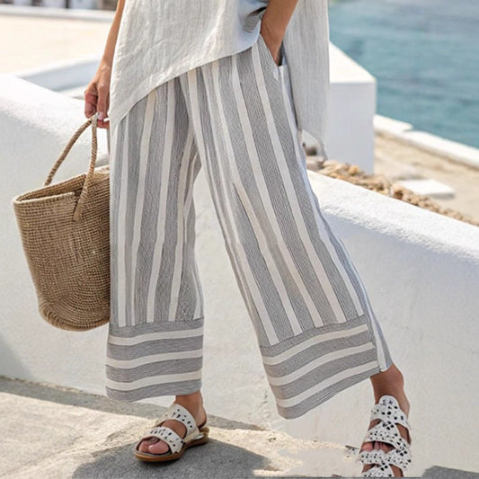 Stylish Casual Womens Loose-fitting Striped Set