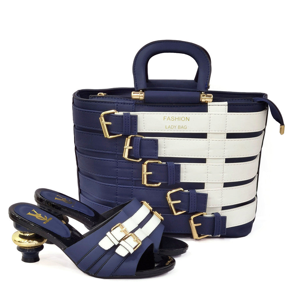 Metal Buckle Mid-heel Shoes With Large Bag Combination