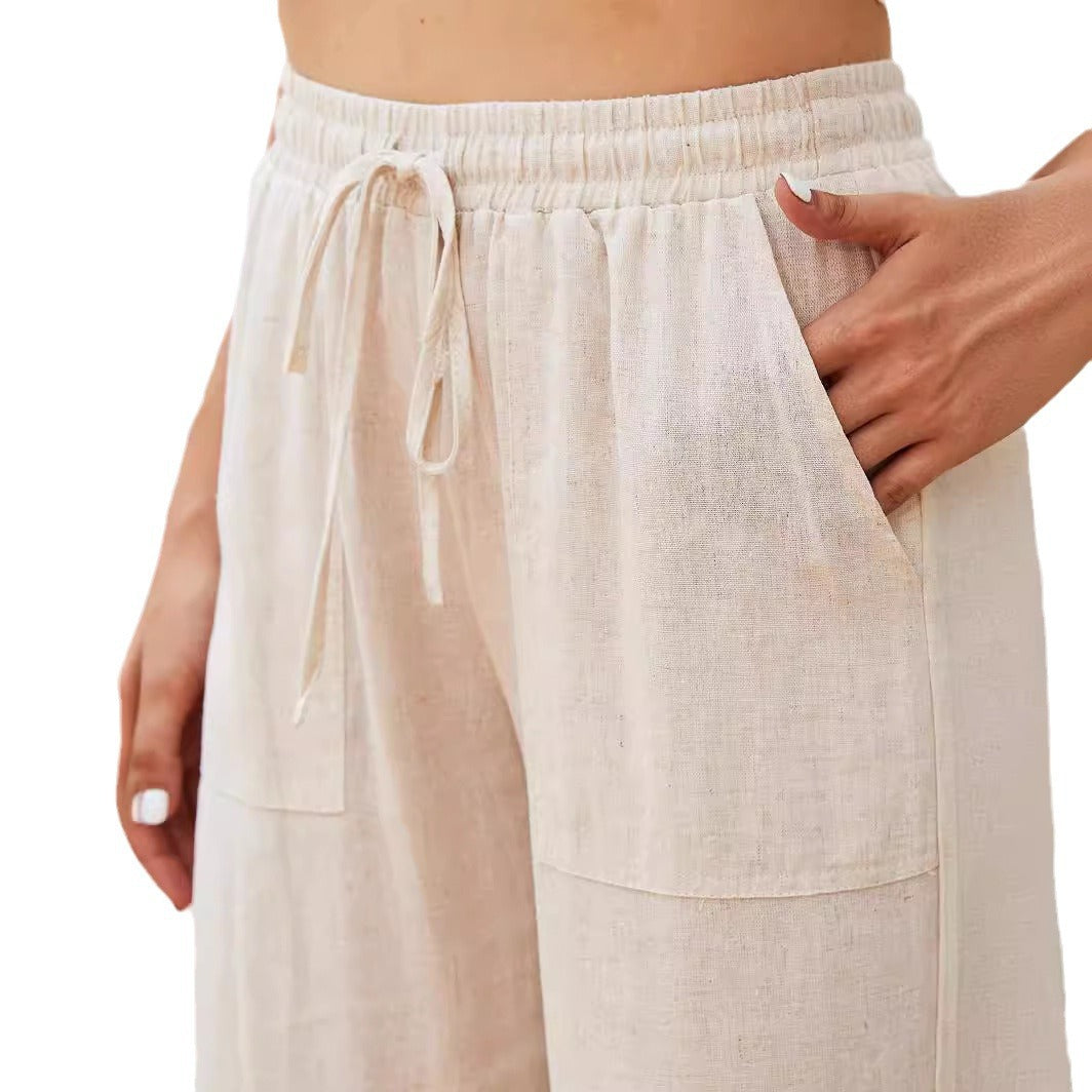 Women's Cotton Drawstring Straight-leg Trousers
