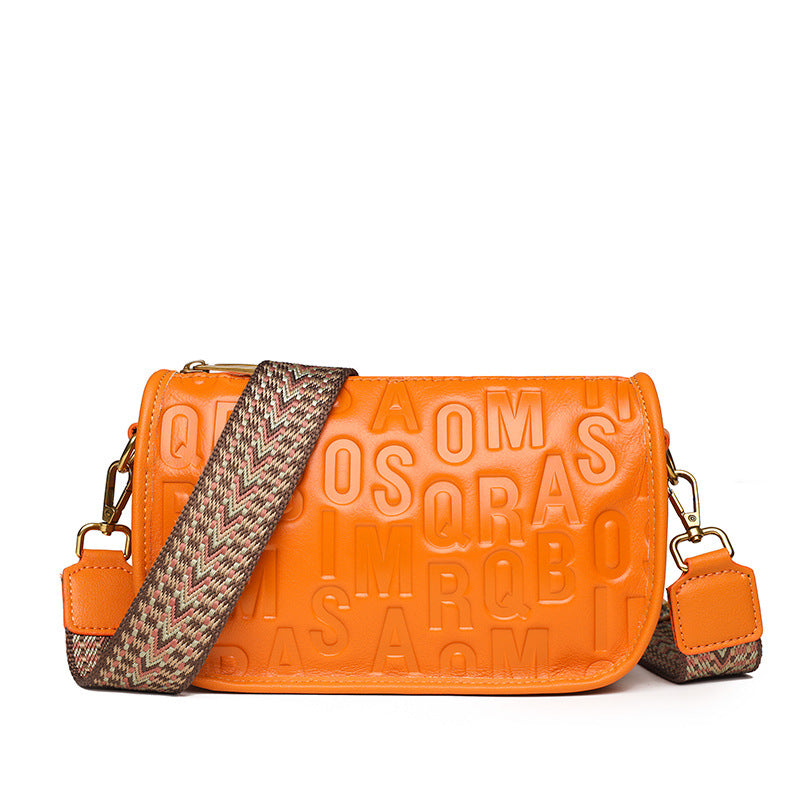 Cowhide Design Trendy Fashion Alphabet Shoulder Messenger Bag
