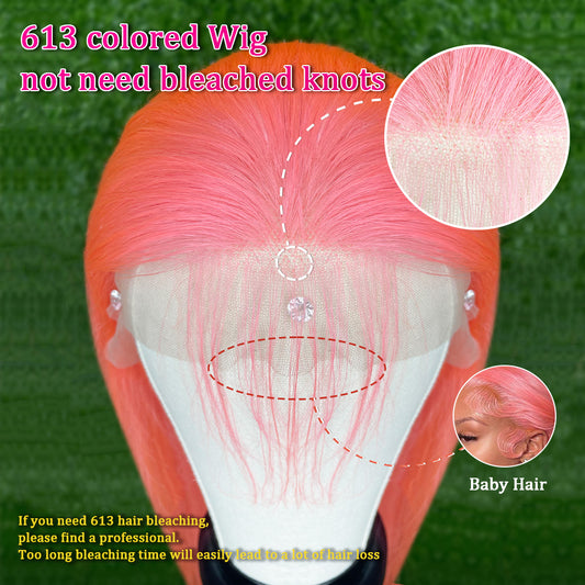 Menneskehår 13x4 Front Blonde Lyserød Lige Stribe Paryk Pandebånd