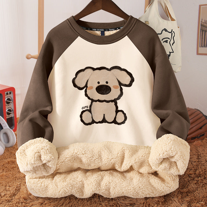 Women's Autumn And Winter Fleece-lined Thickened Hooded Berber Fleece Coat Contrast Color Raglan