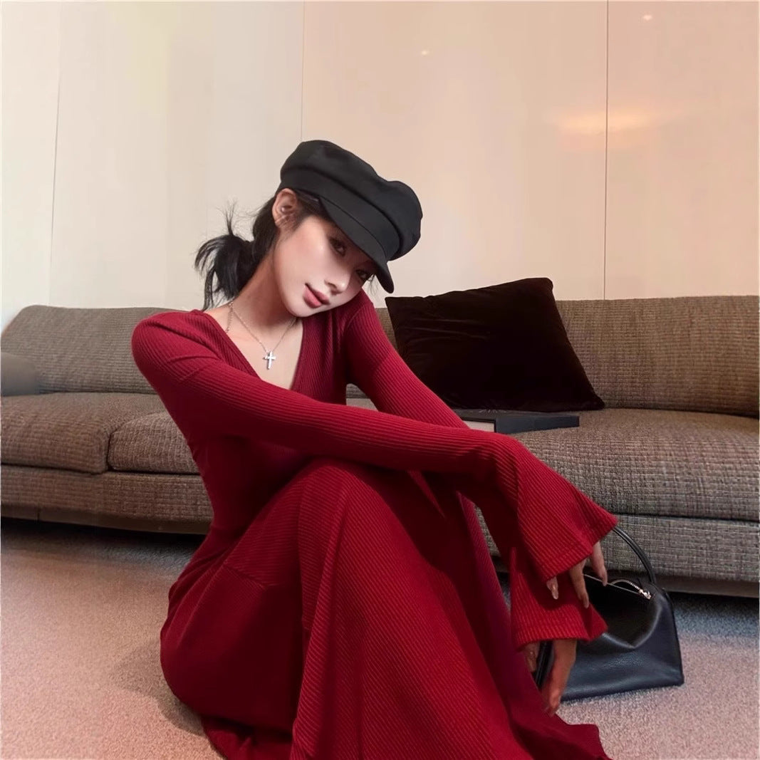 Vneck Longsleeve Knit Dress