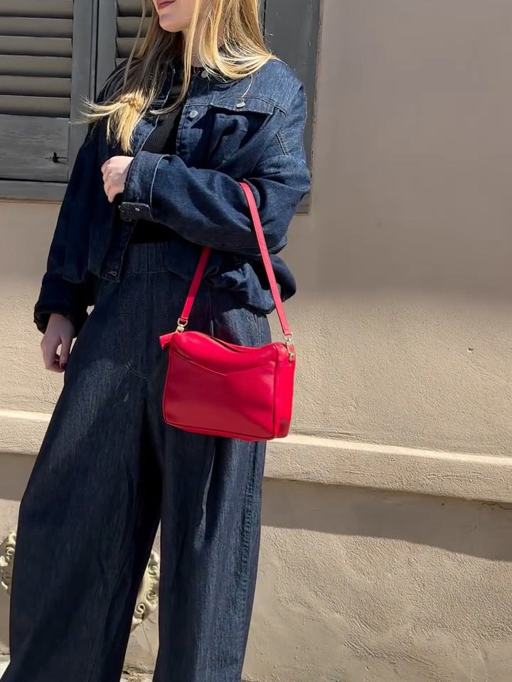 Mørk Denim Oversized Jakke og Buksesæt med Brede Ben