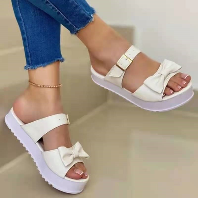 Women's Flat Suede Slip-On Solid Bow Sandals