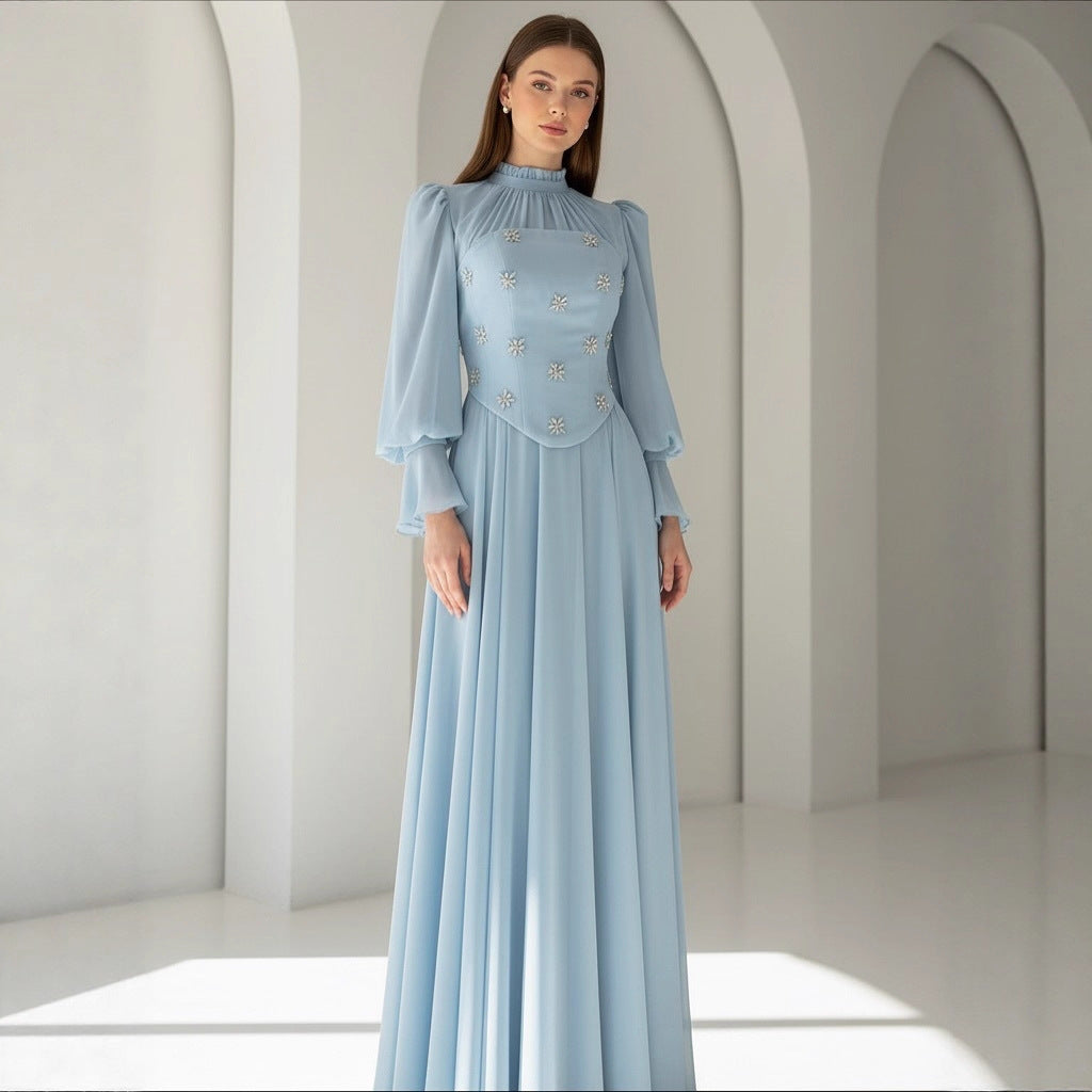 Two-piece Snowflake-diamond Long-sleeve Elegant Figure-flattering Slimming Dress