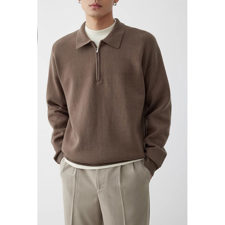 Korean Style Niche Casual Polo Collar Knitwear Sweater For Men