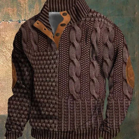 Digital Printing Stand Collar Men's Street Trend Buckle Polo Sweater 3D