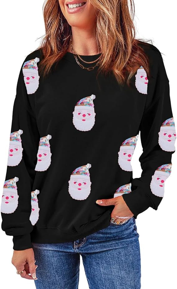 Santa Claus Sequins Festival Casual Long Sleeve Sweatshirt