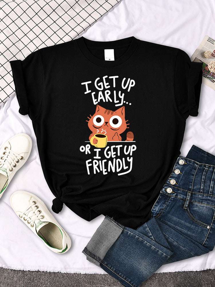 Womens Casual Crew-neck Printed All-match Short-sleeve Top