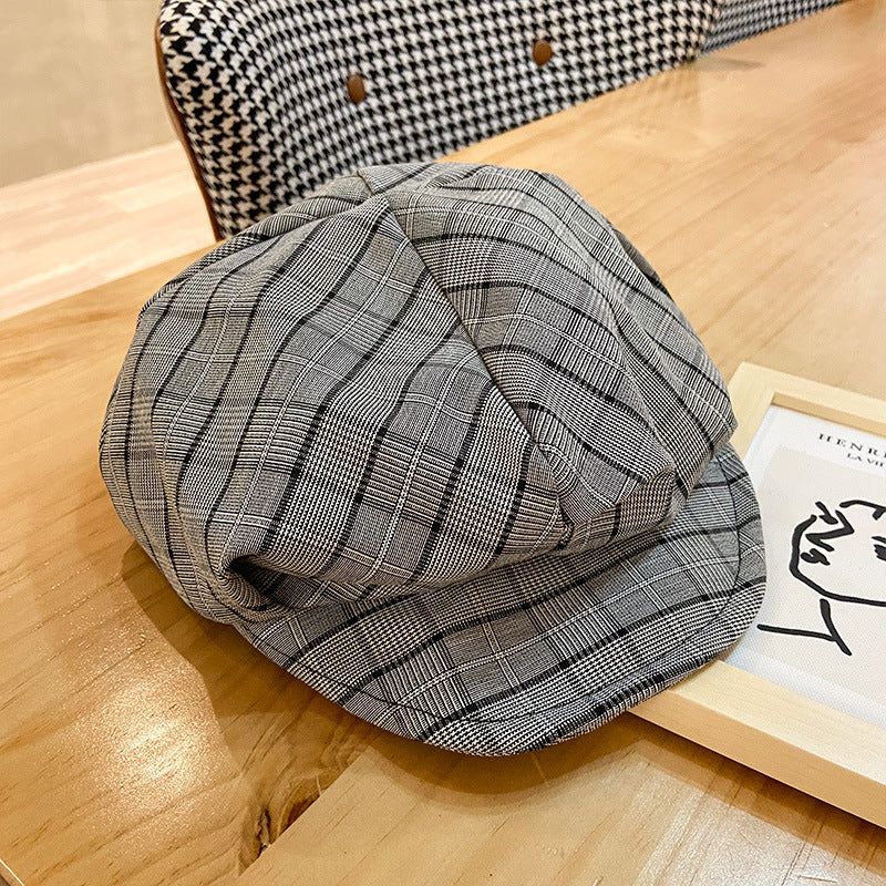 Ladies' Lattice College Wind And Cloud Octagonal Hat
