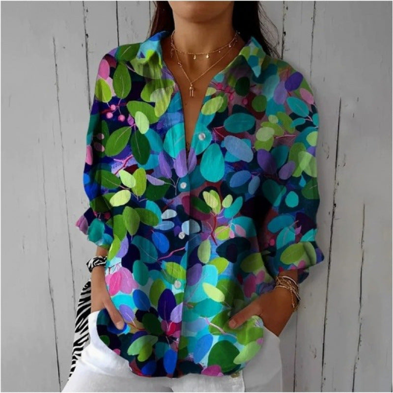 Printed Autumn Leisure Loose Shirt Women's Top