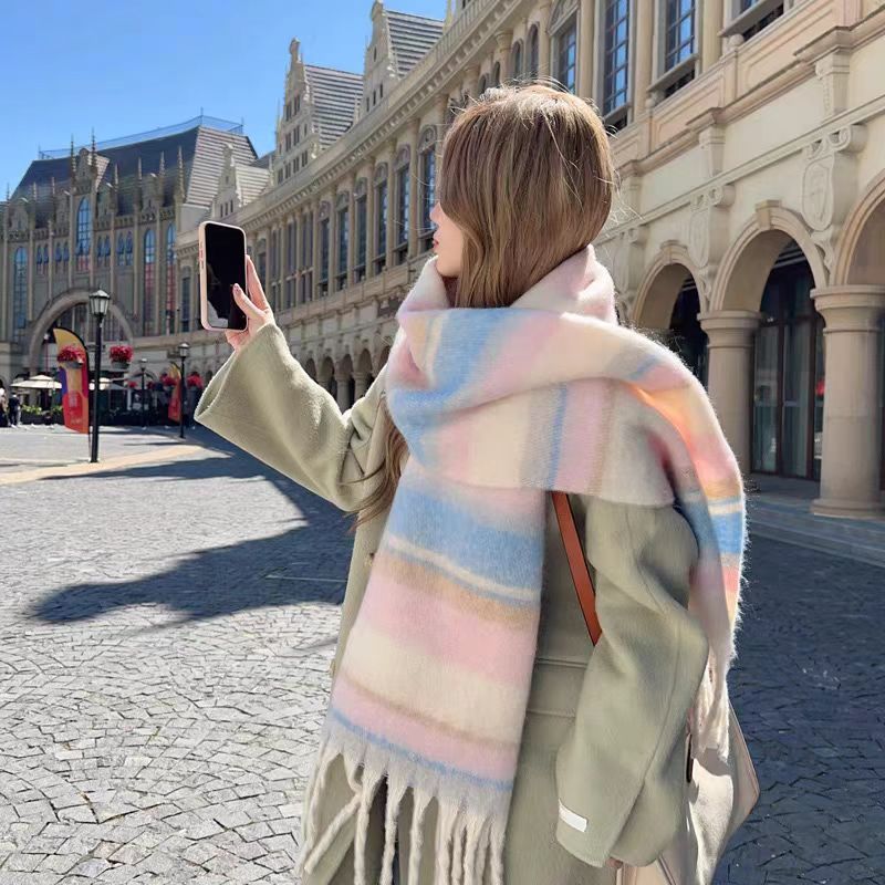 Scarf Winter Thicken Thermal Solid Color Mohair Shawl