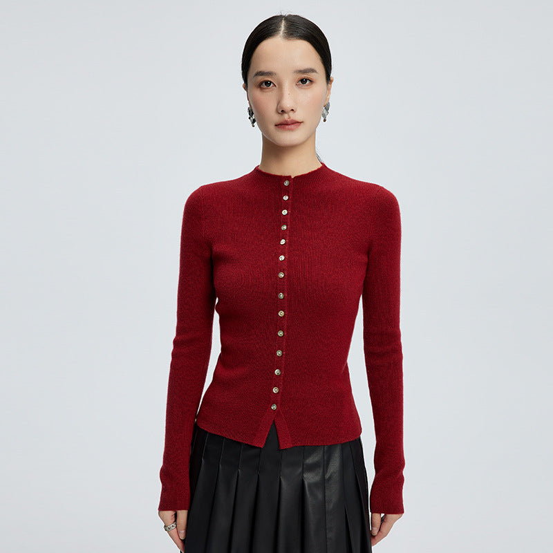 Half-high Collar Cashmere Cardigan Women's Slim-fit Short Sweater