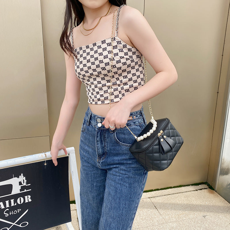 One Shoulder Crossbody Hand Embroidered Chain Bucket Bag