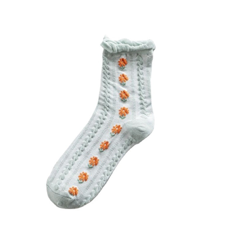 Women's Socks Autumn And Winter Jk Tube Socks Wooden Ear Japanese Cute Flowers Sweet Girl Lolita Purified Cotton Stockings