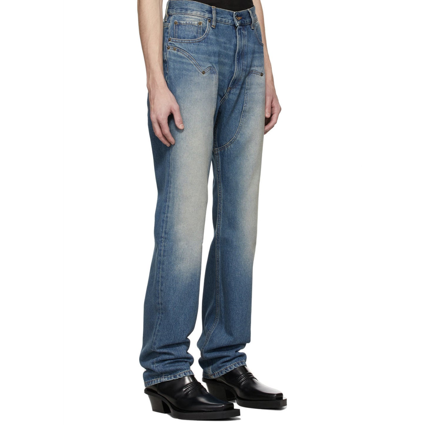 Make Straight Slim Jeans With Washed Old Blue Stitching