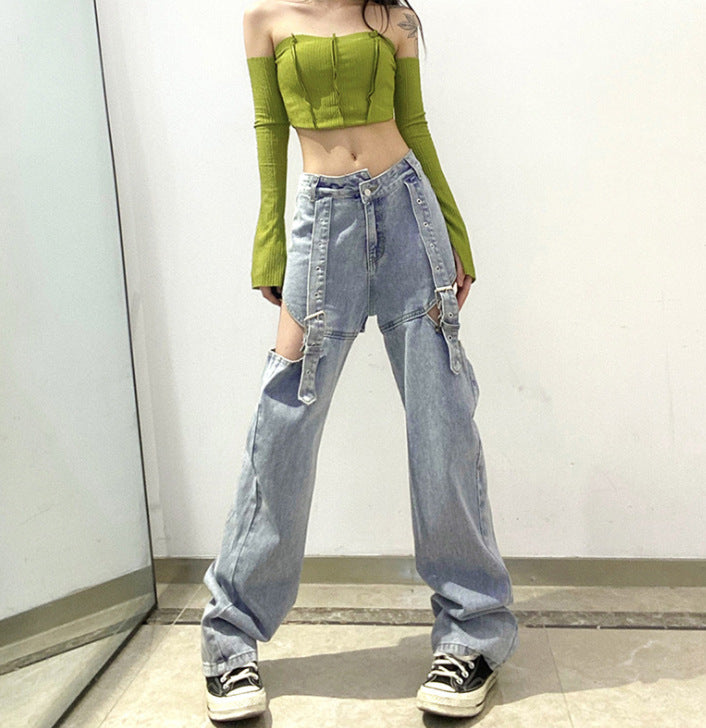Loose-fitting Casual Denim Wide-leg Pants