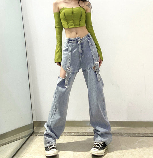 Loose-fitting Casual Denim Wide-leg Pants