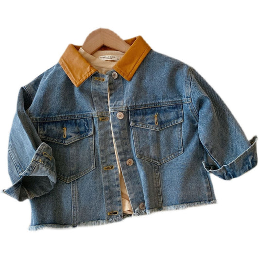 Børne Denimjakke med Syninger, Drenge og Piger All-match Cardigan Top