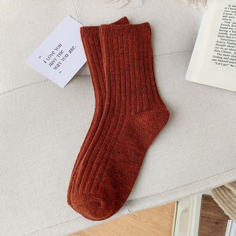 Wool Thickened Women's Medium Tube Solid Color Socks