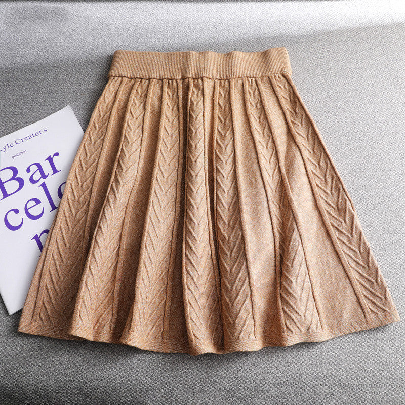 Half-length skirt women high waist slim bright silk pleated skirt