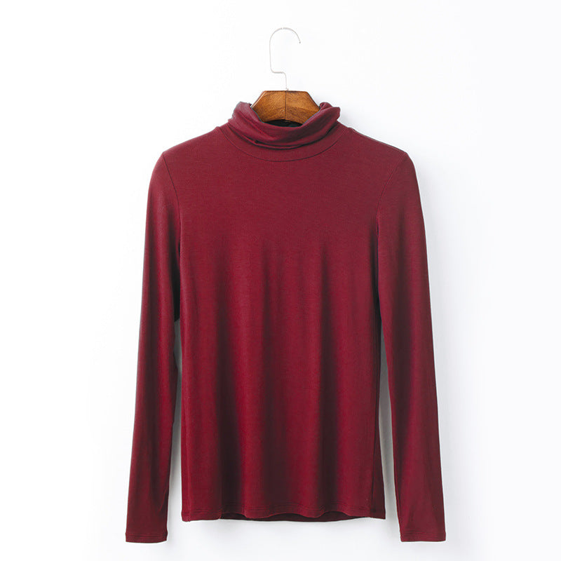 Oversize Women's Long Sleeved T-shirt Solid Color High Collar Modal Undercoat