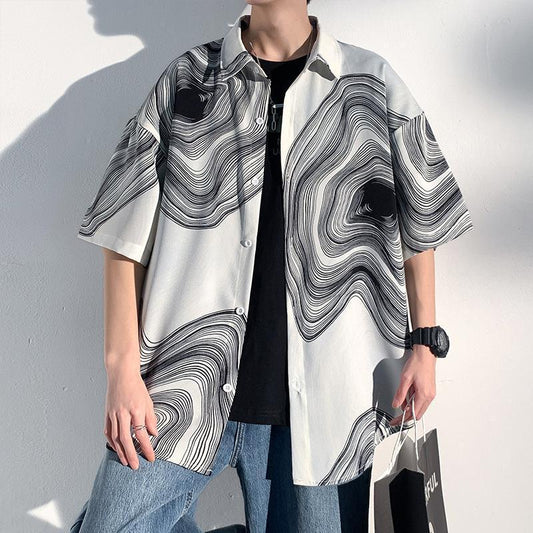 Summer Menswear Shirt Hong Kong Style Fashionable Temperament Short Sleeve