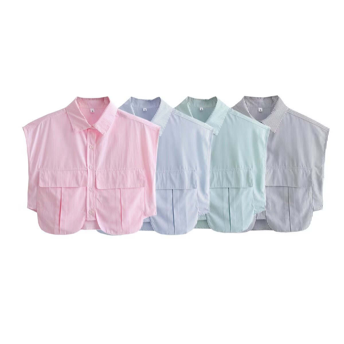Large Pocket Stitching Irregular Cardigan Polo Collar Shirt Top