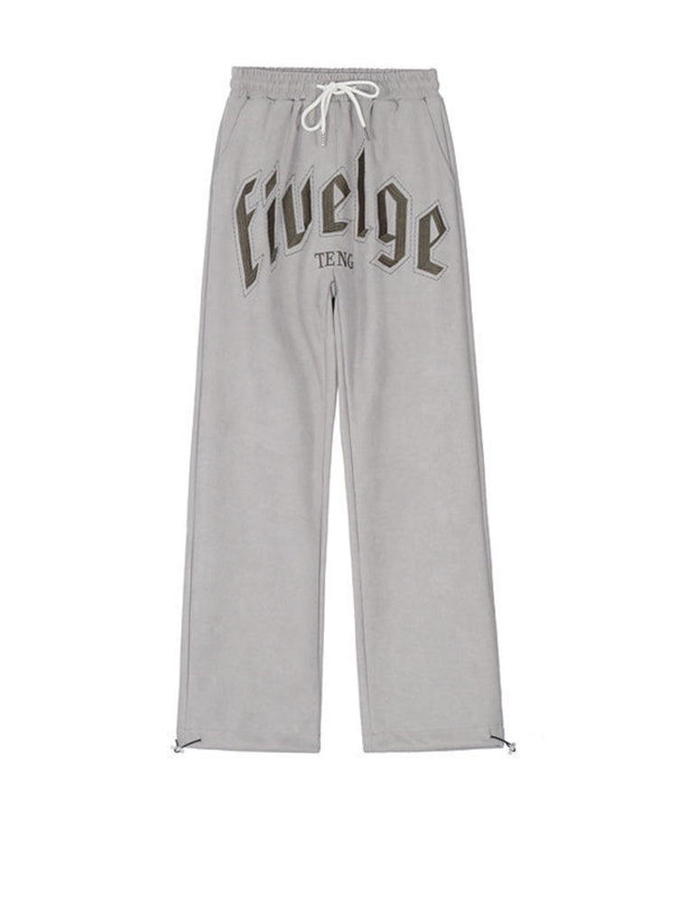 Casual And Comfortable Suede Embroidered Sweatpants Gray