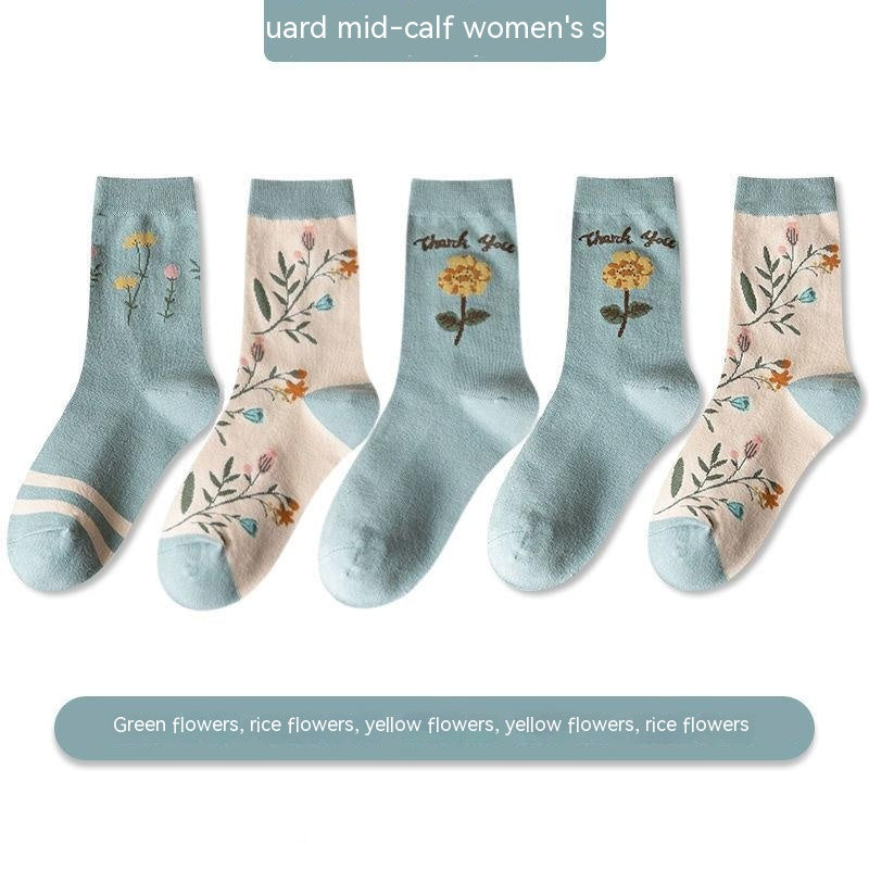 Women's Versatile Leisure Pure Cotton Mid-calf Length Socks Sweat Absorbing And Deodorant