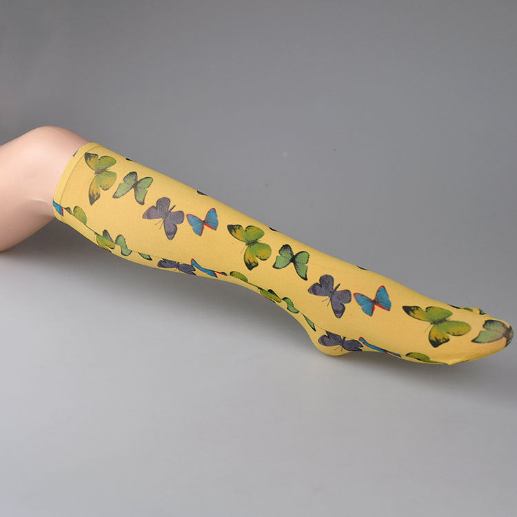 Autumn And Winter Medium Tube Stockings Elastic Retro Print Calf Socks Big Flower Pattern