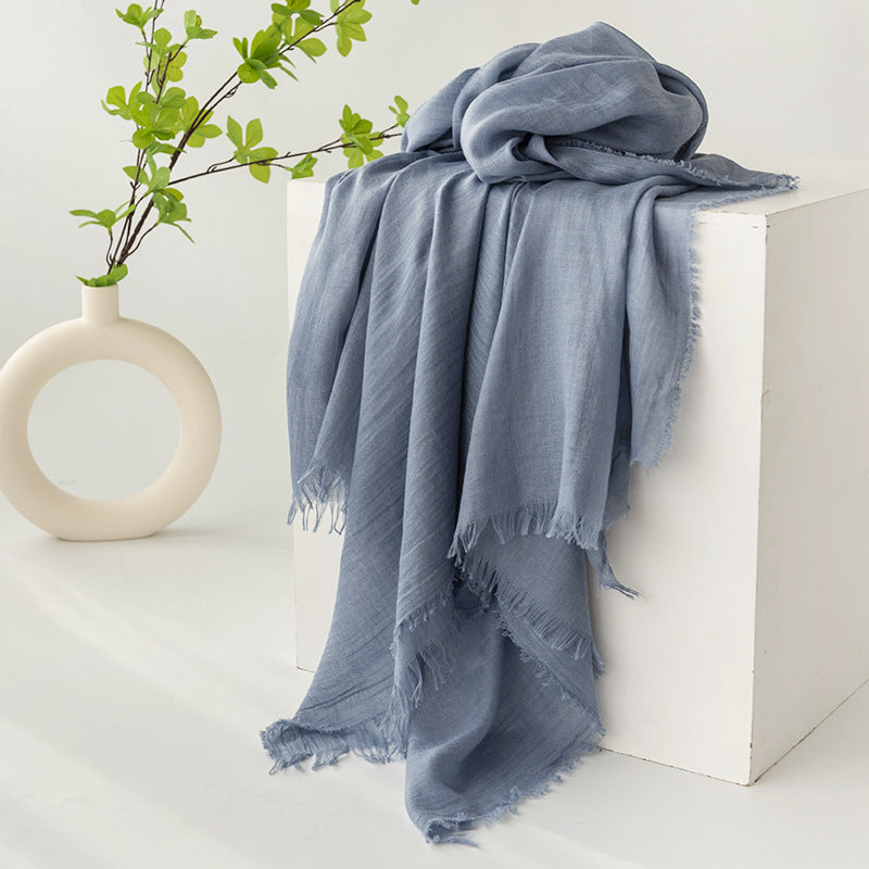 Strict Selection Summer Cotton And Linen Scarf Solid Color Simple Sun Protection