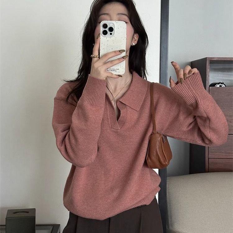 Womens Casual Retro Long-Sleeve Knitted Sweater