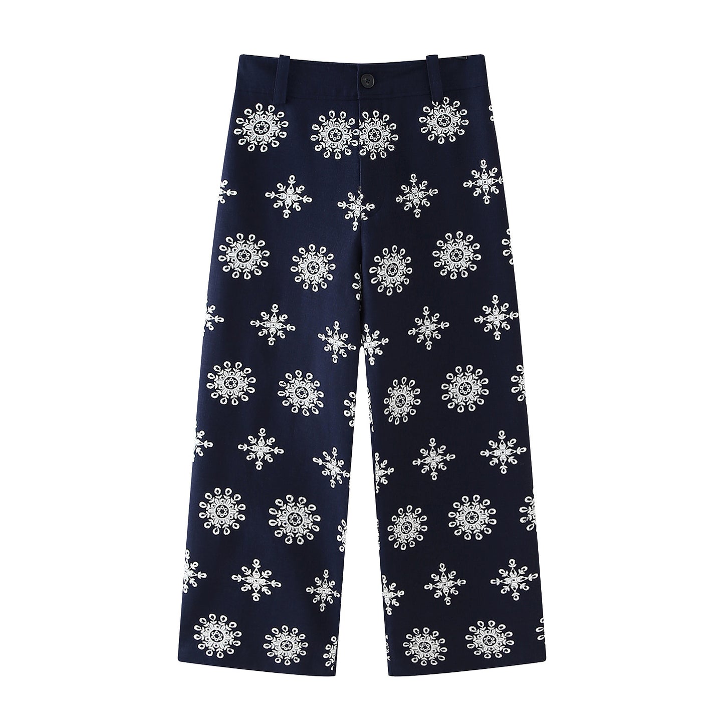 Color Block Embroidery Wide Leg Pants