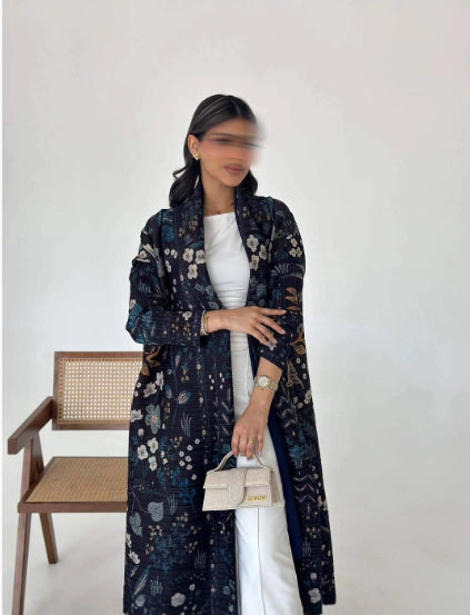 Women's Pleated Robe Printed Shawl Cardigan