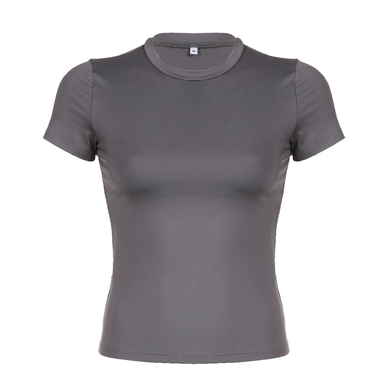 Minimalist Basic Pure Color Tight European And American Knitted Pullover Short Sleeve