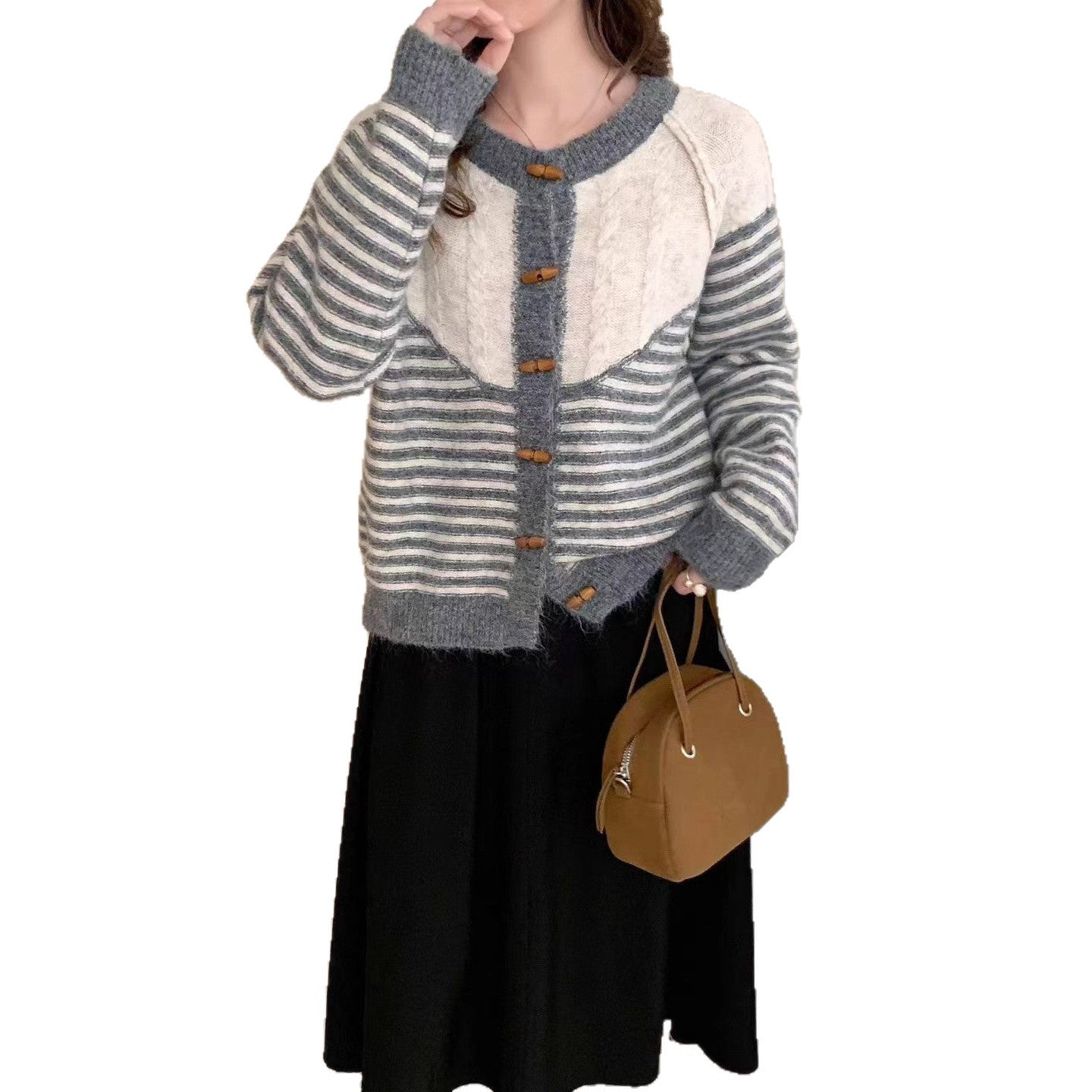 Autumn And Winter Striped Loose And Lazy Style Knitted Cardigan