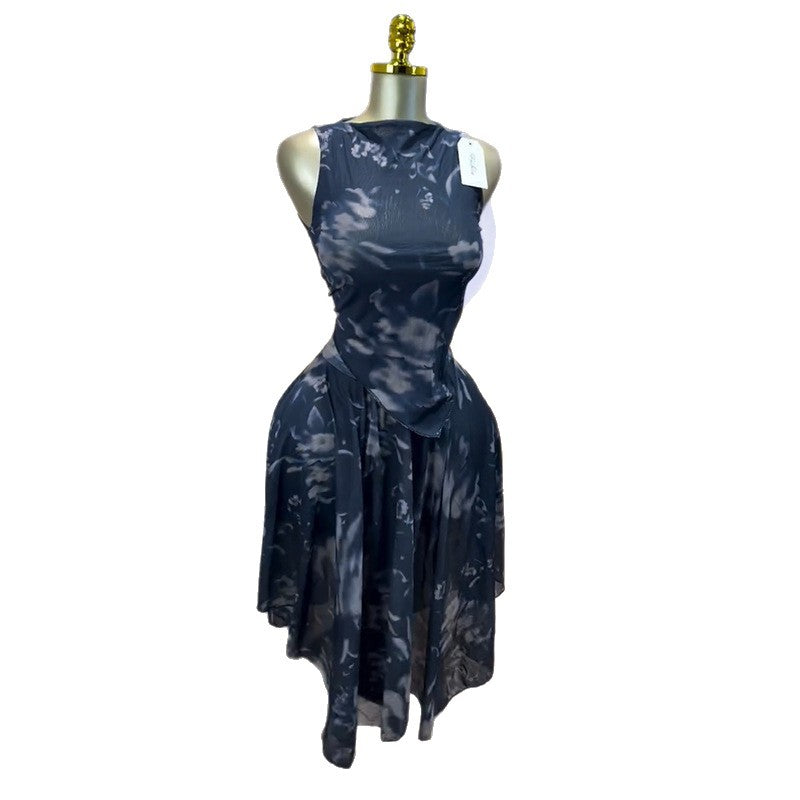 Halter-neck Sleeveless Shirt And High-waisted Skirt Two-piece Set