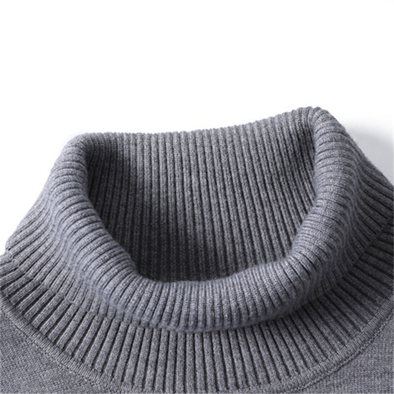 Casual Men's Solid Color Pullover Sweater High Neck