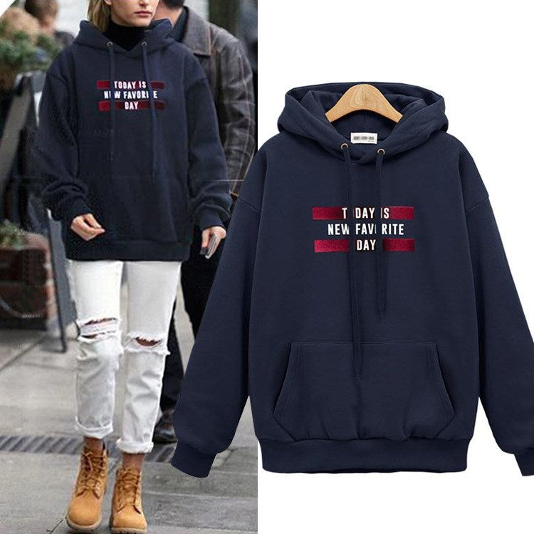Europæisk og Amerikansk Bogstavtryk Hættetrøje Løs Pullover Dame