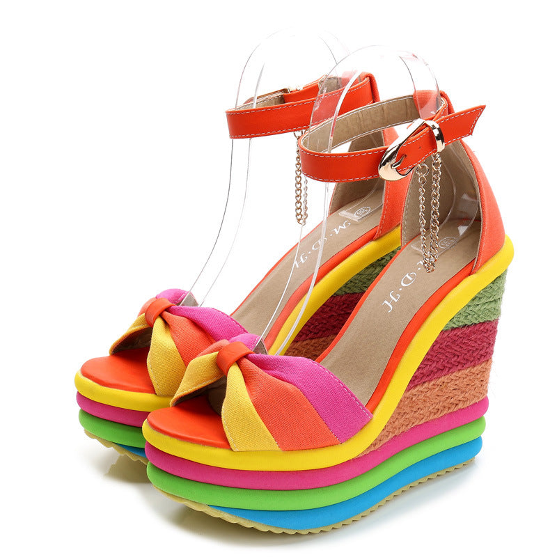 New super high heel wedge sandals straw