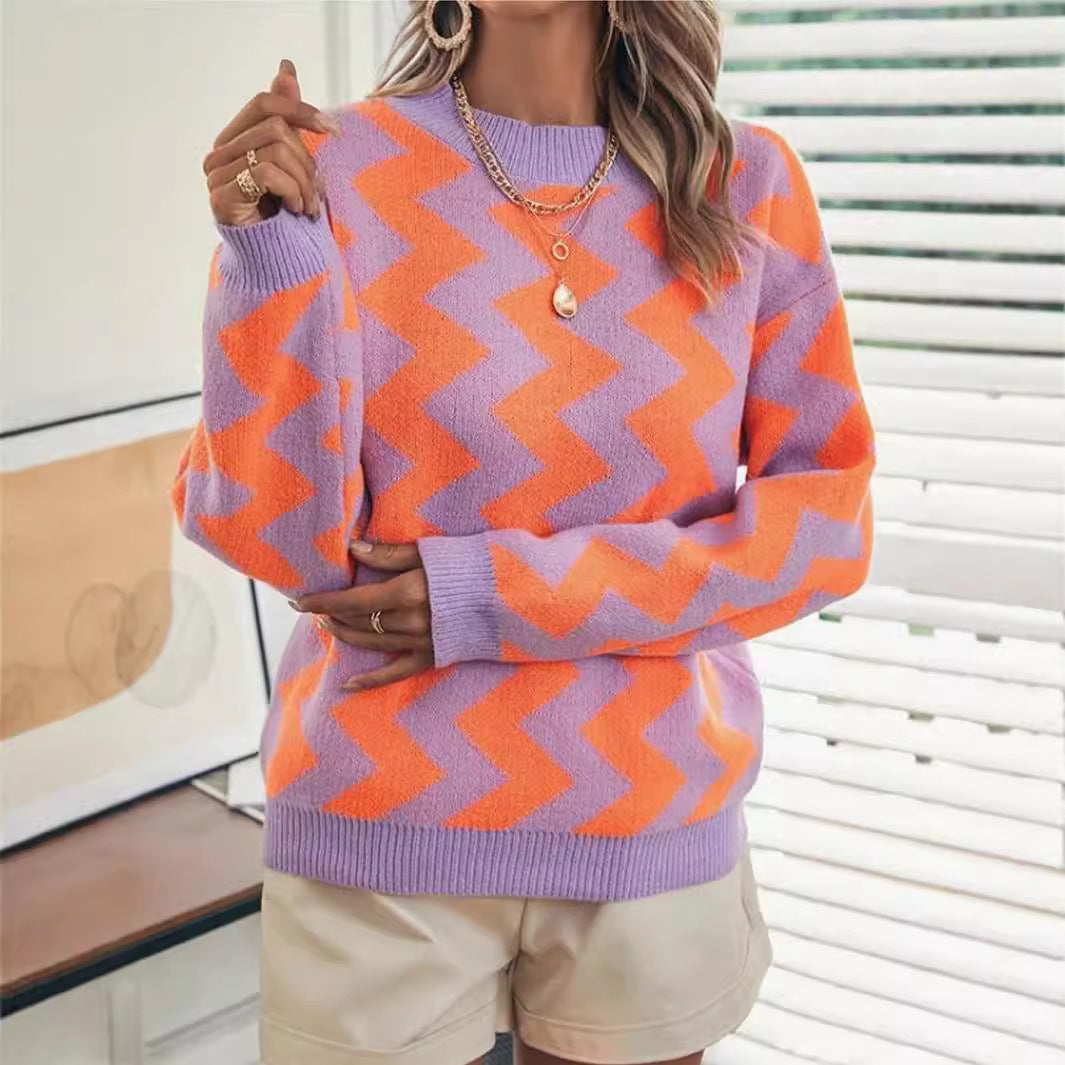 Women's Jacquard Round Neck Long-sleeved Sweater