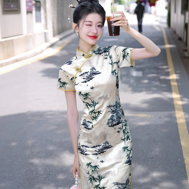 New Summer Cheongsam A Long Vintage-style Youthful And Modernized Dress